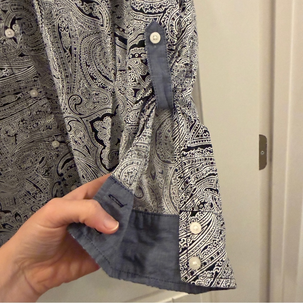 Tommy Hilfiger Navy Paisley Button-Down Shirt Women’s 2X 100% Cotton - Picture 4 of 5